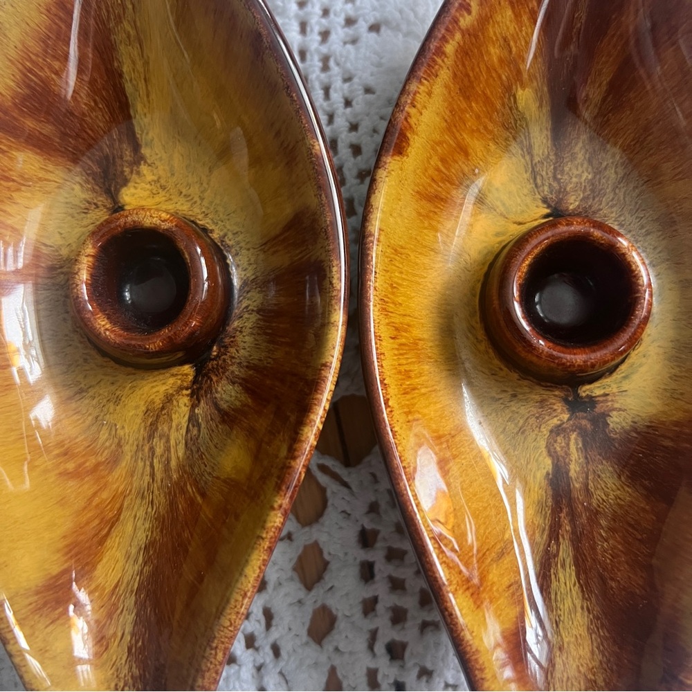 Vintage BMP Blue Mountain Pottery Leaf‎ Candle Holder Set Harvest Gold 🍁 - Picture 4 of 6
